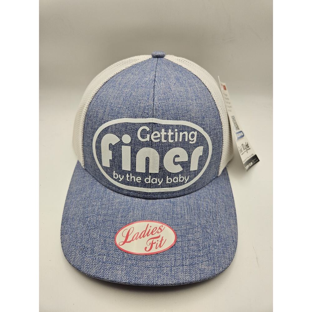 Outdoor Cap Snapback Trucker Hat - Blue & White, Mesh Back "Finer By‎ The Day"